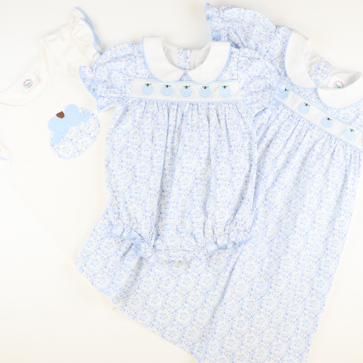 Embroidered Tiny Blue Pumpkins Girl Bubble - Blue Chinoiserie