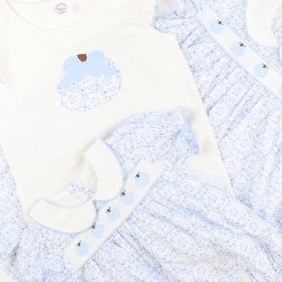 Embroidered Tiny Blue Pumpkins Girl Bubble - Blue Chinoiserie