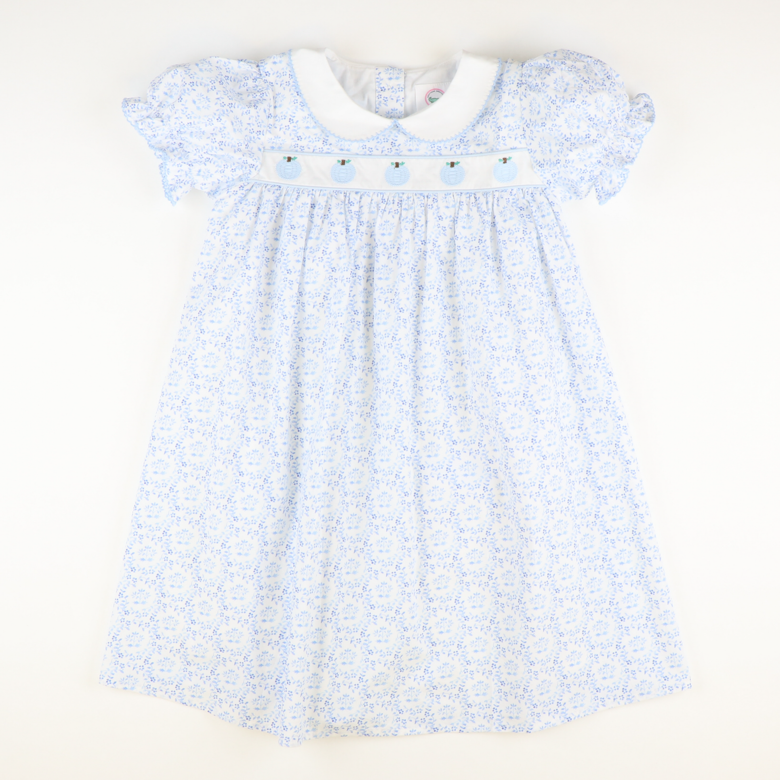 Embroidered Tiny Blue Pumpkins Dress - Blue Chinoiserie - Stellybelly