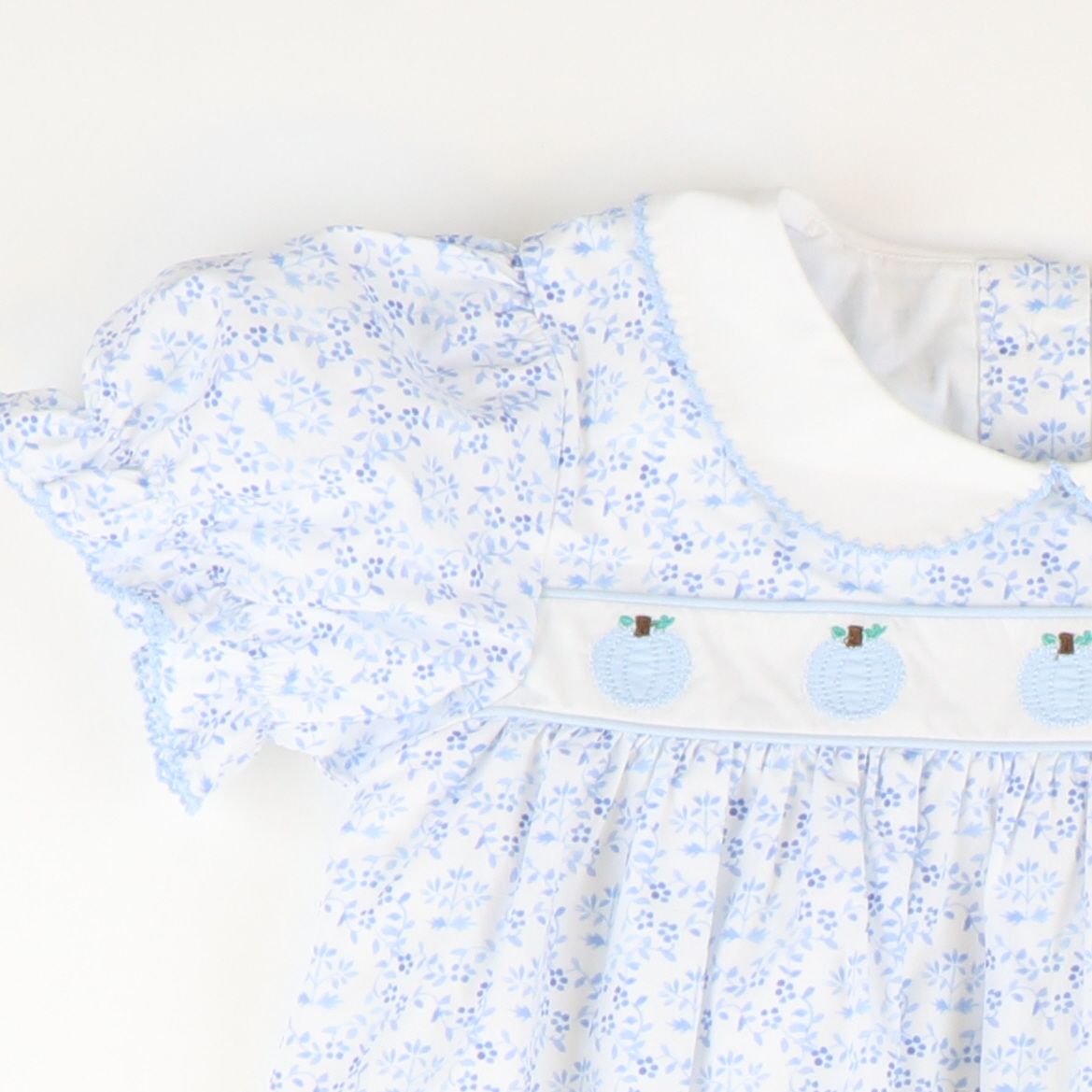 Embroidered Tiny Blue Pumpkins Dress - Blue Chinoiserie