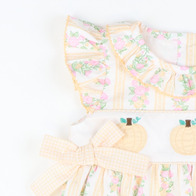 Heirloom Pumpkins Ruffle Neck Girl Bubble - Floral Vines