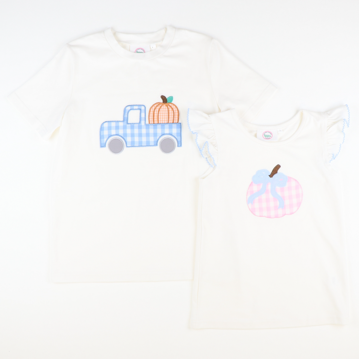 Pumpkin & Truck Appliqué Shirt - White Knit