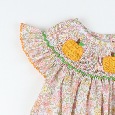 Smocked Pumpkins Girl Bubble - Fall Floral