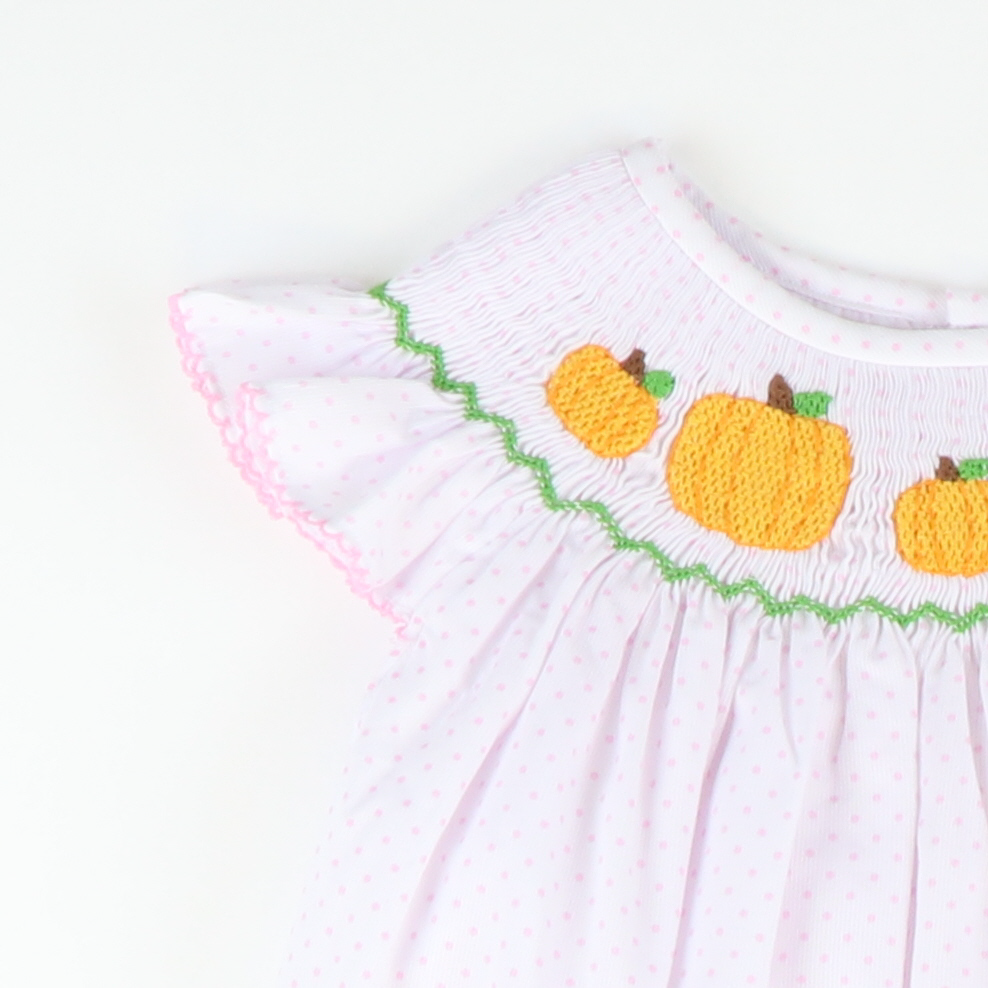 Smocked Pumpkin Patch Bishop- Light Pink Dots