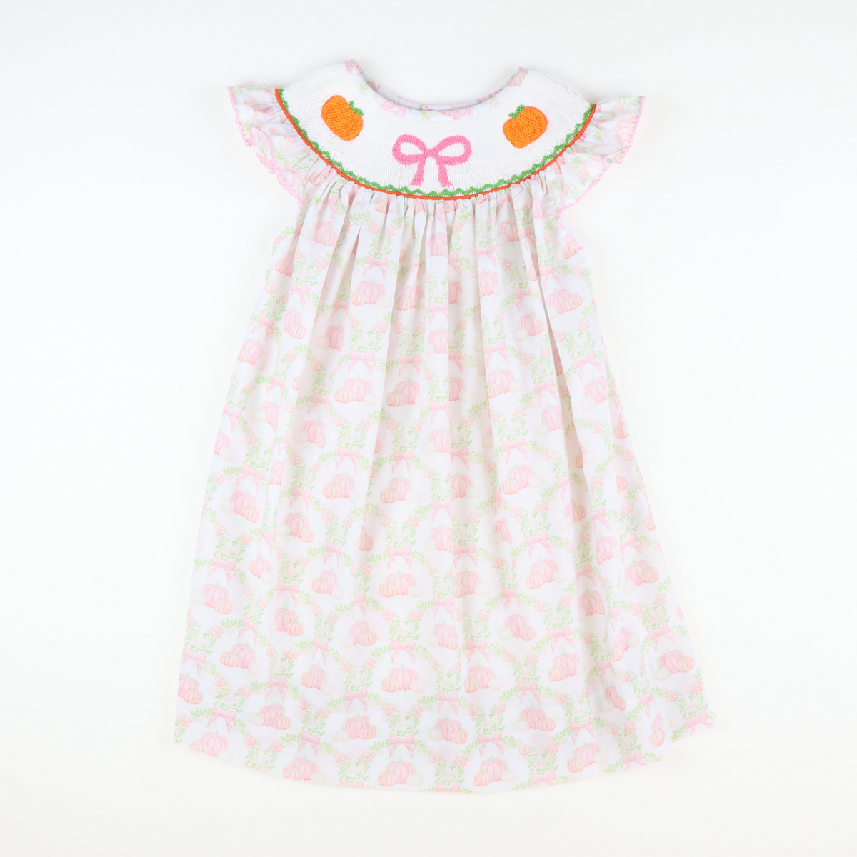 Smocked Pink Bow & Pumpkins Bishop- Pumpkin Lattice