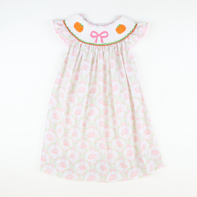 Smocked Pink Bow & Pumpkins Bishop- Pumpkin Lattice