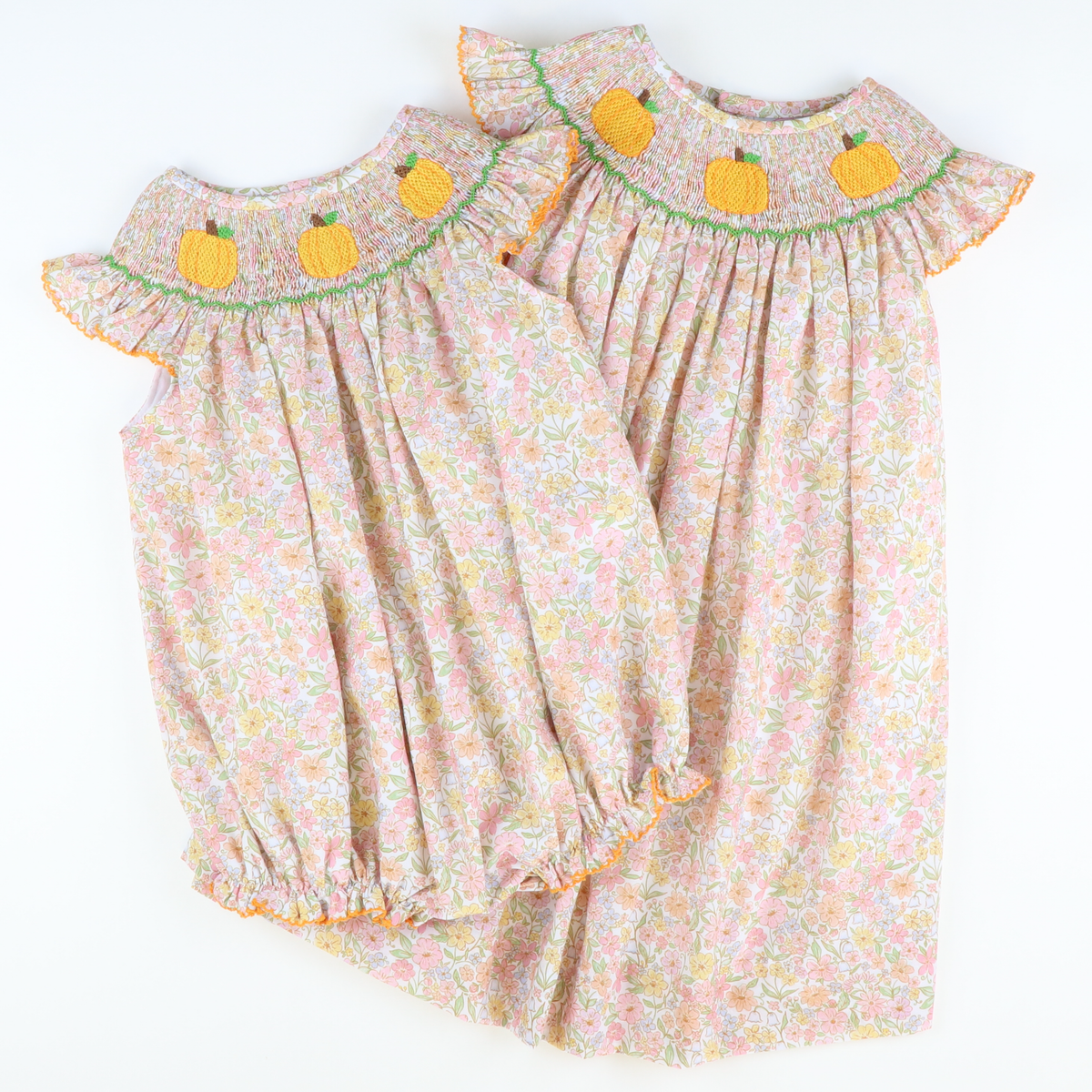 Smocked Pumpkins Girl Bubble - Fall Floral