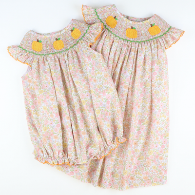 Smocked Pumpkins Girl Bubble - Fall Floral