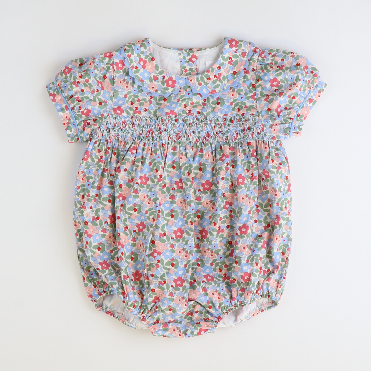 Smocked Collared Girl Bubble - Garden Floral