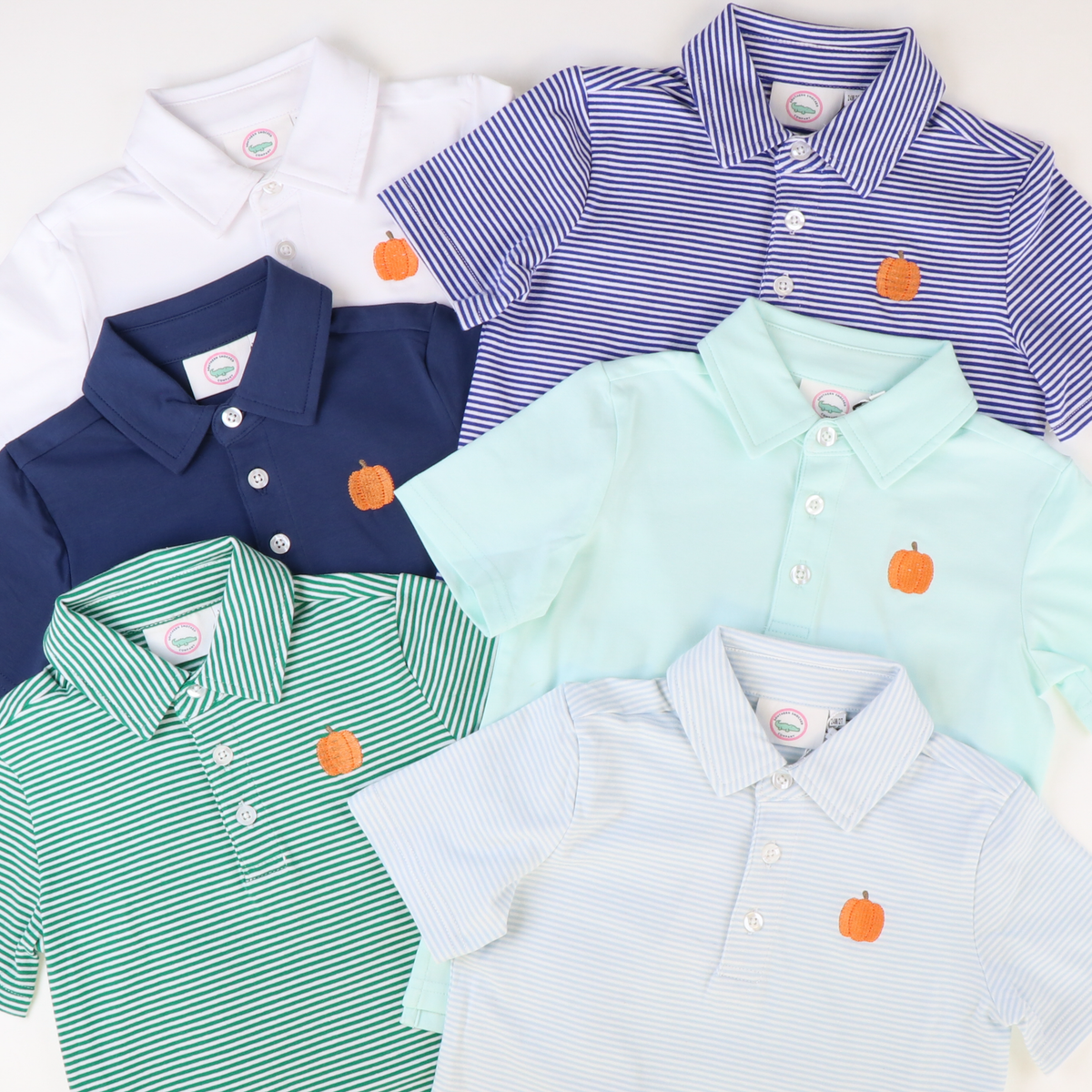 Embroidered Pumpkin Knit Polo - Solid White - Stellybelly