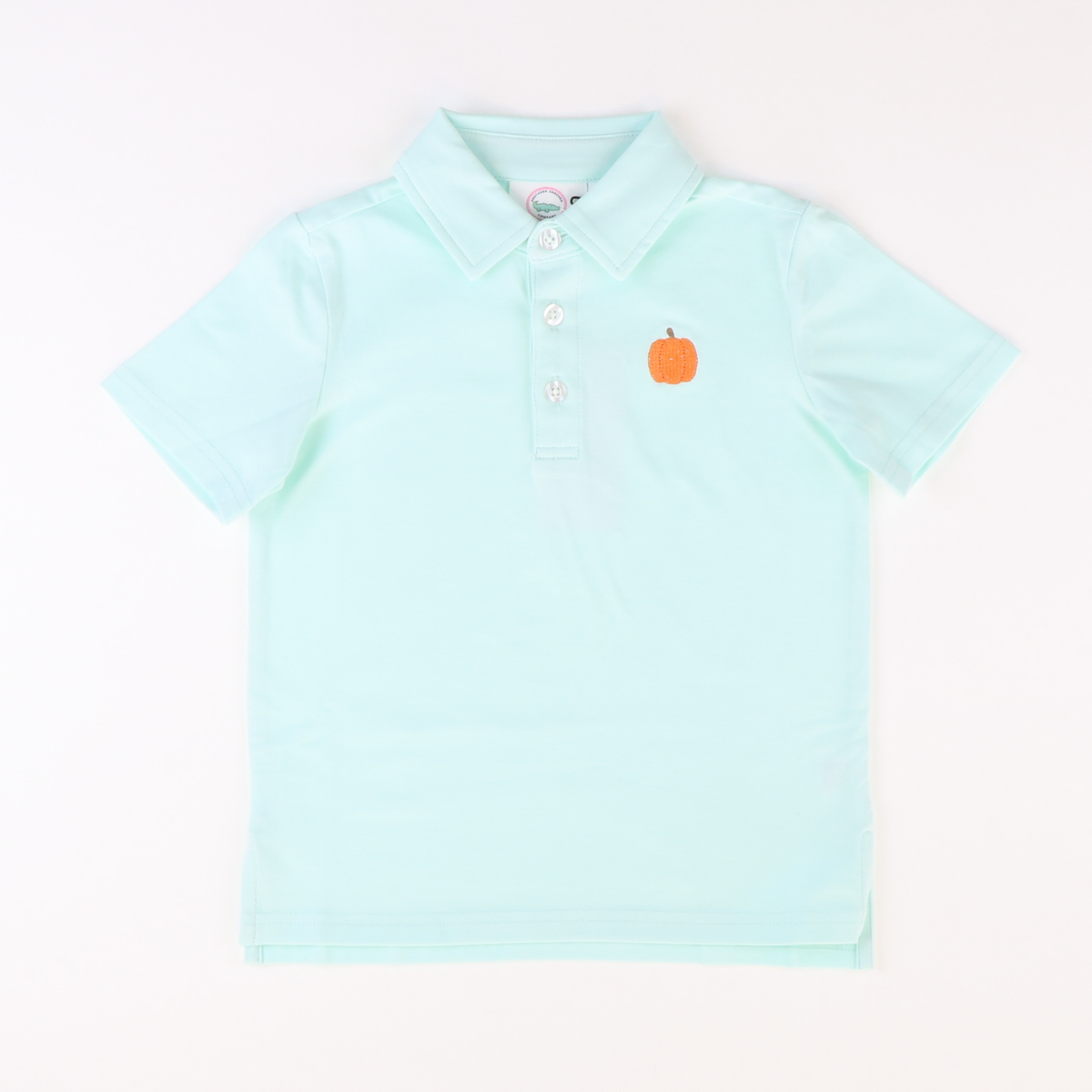 Embroidered Pumpkin Knit Polo - Mint Green - Stellybelly