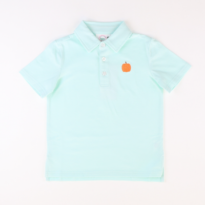 Embroidered Pumpkin Knit Polo - Mint Green - Stellybelly