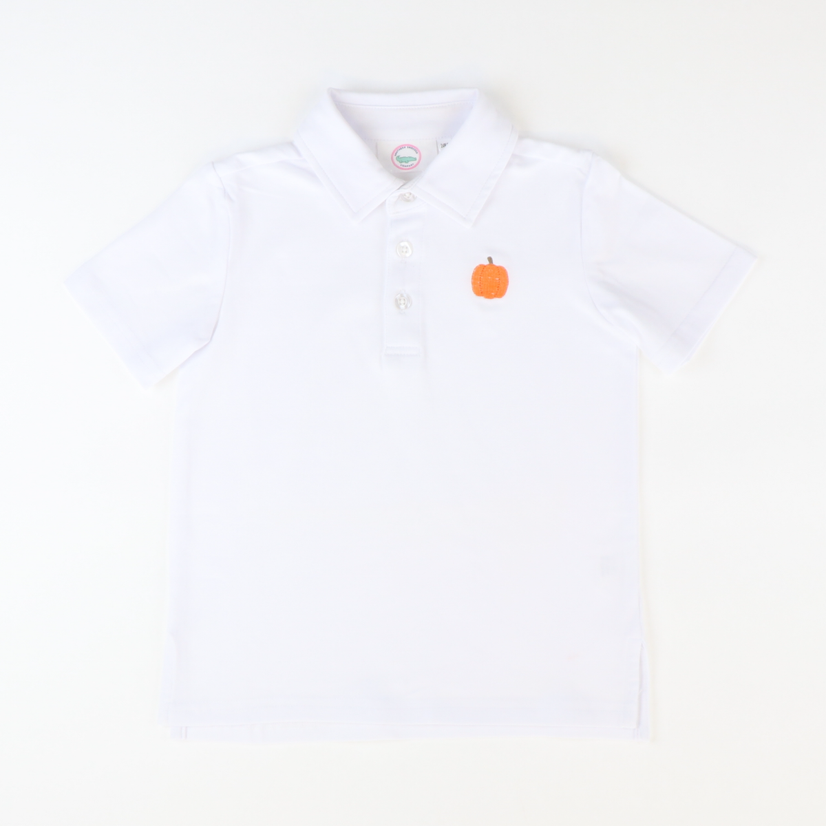 Embroidered Pumpkin Knit Polo - Solid White - Stellybelly