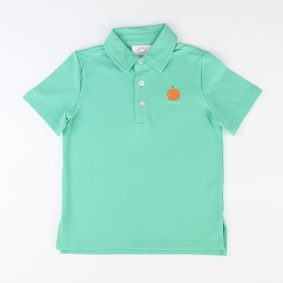 Embroidered Pumpkin Knit Polo - Seafoam Green - Stellybelly