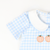 Pumpkin Trio Appliqué Boy Romper - Light Blue Check Knit - Stellybelly