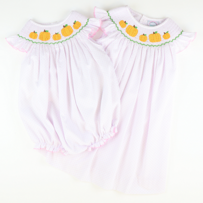 Smocked Pumpkin Patch Bishop- Light Pink Dots