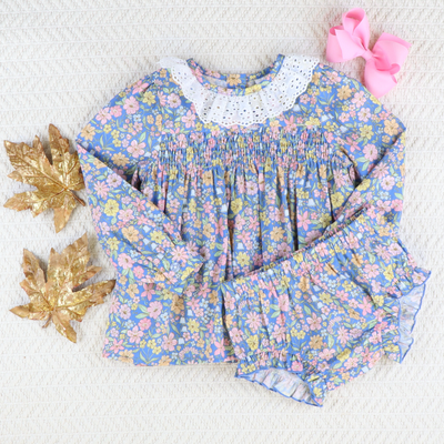 Eyelet Ruffle Set - Blue Floral - Stellybelly
