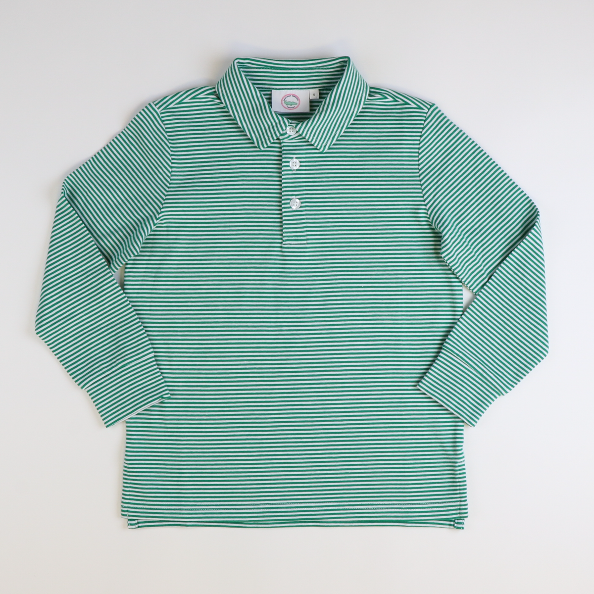 Boys Signature L/S Polo - Christmas Green Stripe Knit