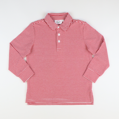 Boys Signature L/S Polo - Holiday Red Stripe Knit