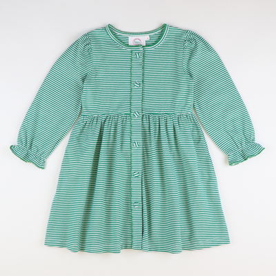 Out & About Knit L/S Dress - Green Stripe