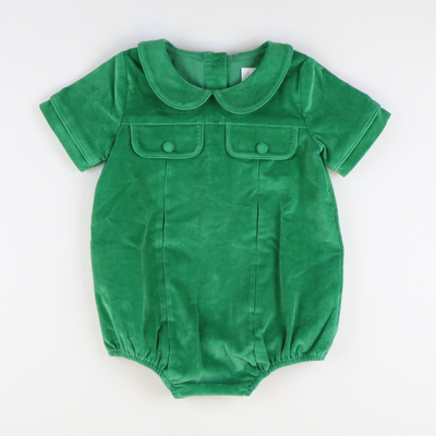 Corduroy Collared Boy Bubble - Christmas Green