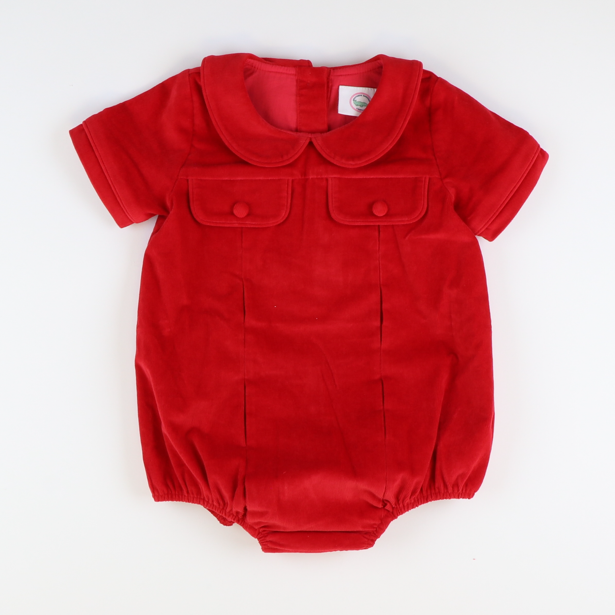 Corduroy Collared Boy Bubble - Holiday Red