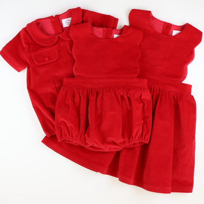 Scalloped Corduroy Bubble - Holiday Red