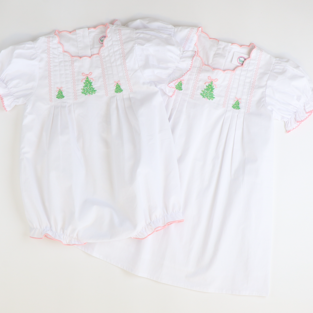 Embroidered Christmas Trees Dress - White