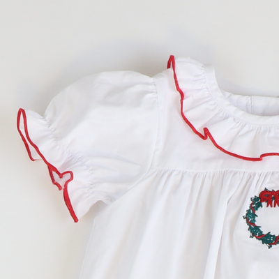 Embroidered Wreath Heirloom Dress - White