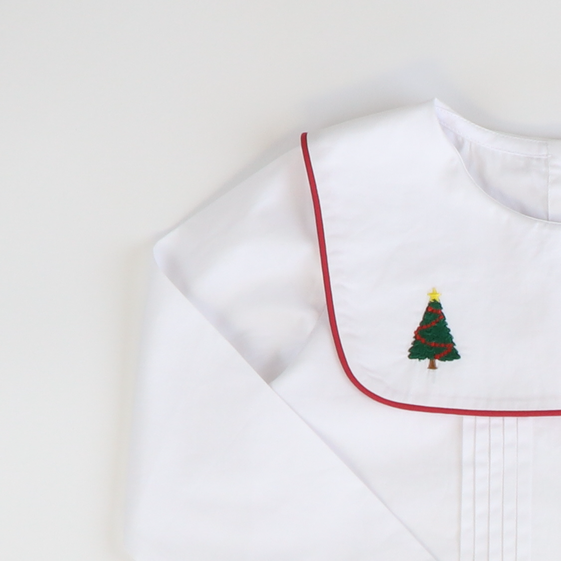 Embroidered Christmas Trees Short Set - Dark Green Mini Gingham