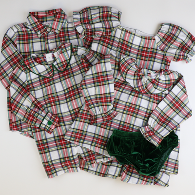 Christmas Tartan Plaid Collared Boy Romper