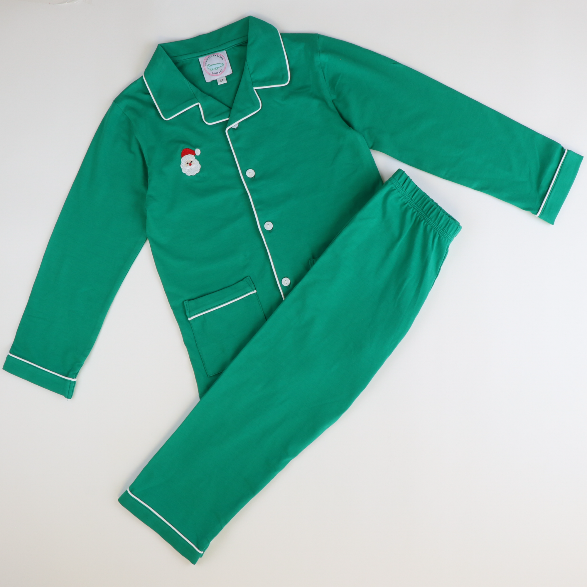 Embroidered Santa Knit Loungewear Set - Christmas Green