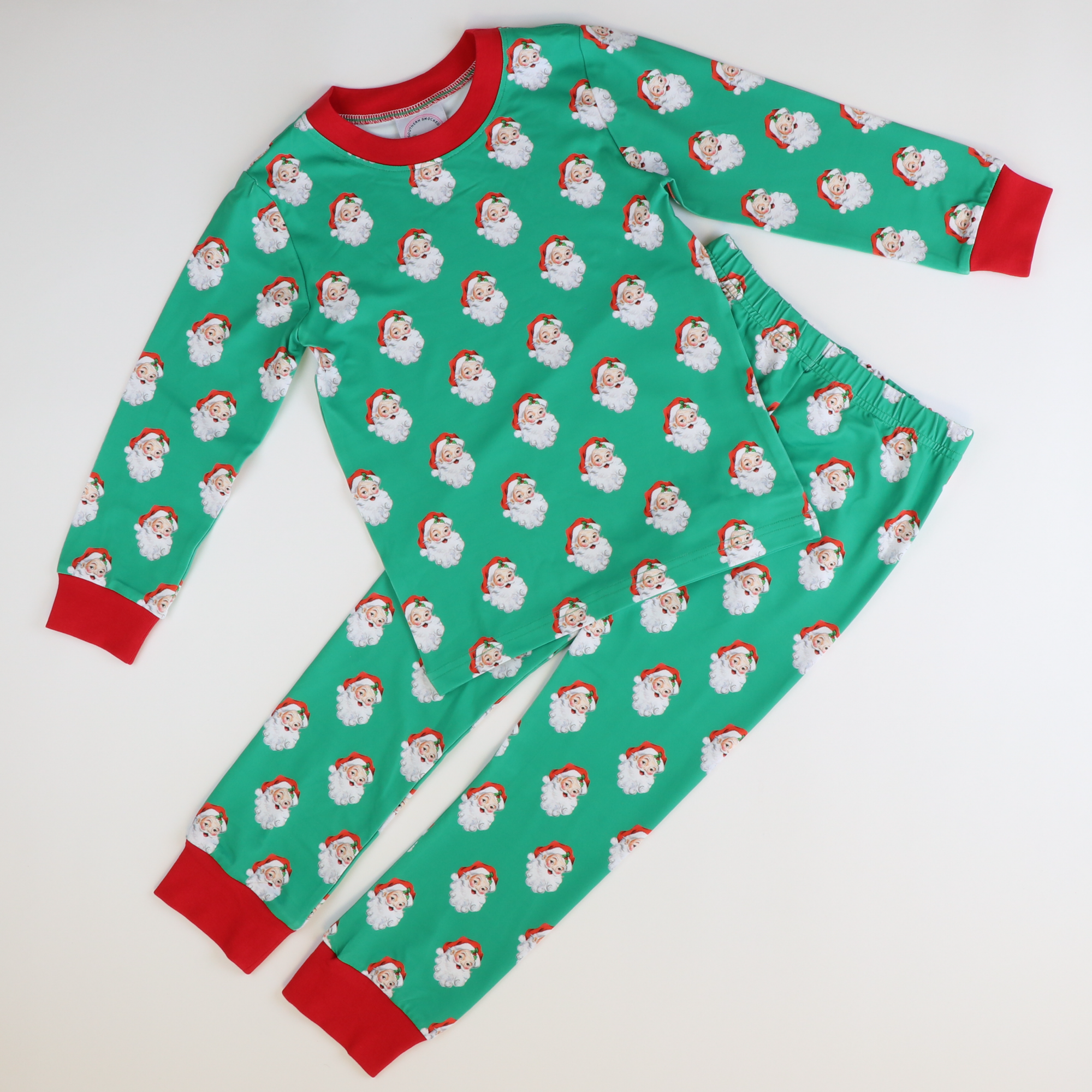 Knit Pajama Set - Holly Jolly Santa Green