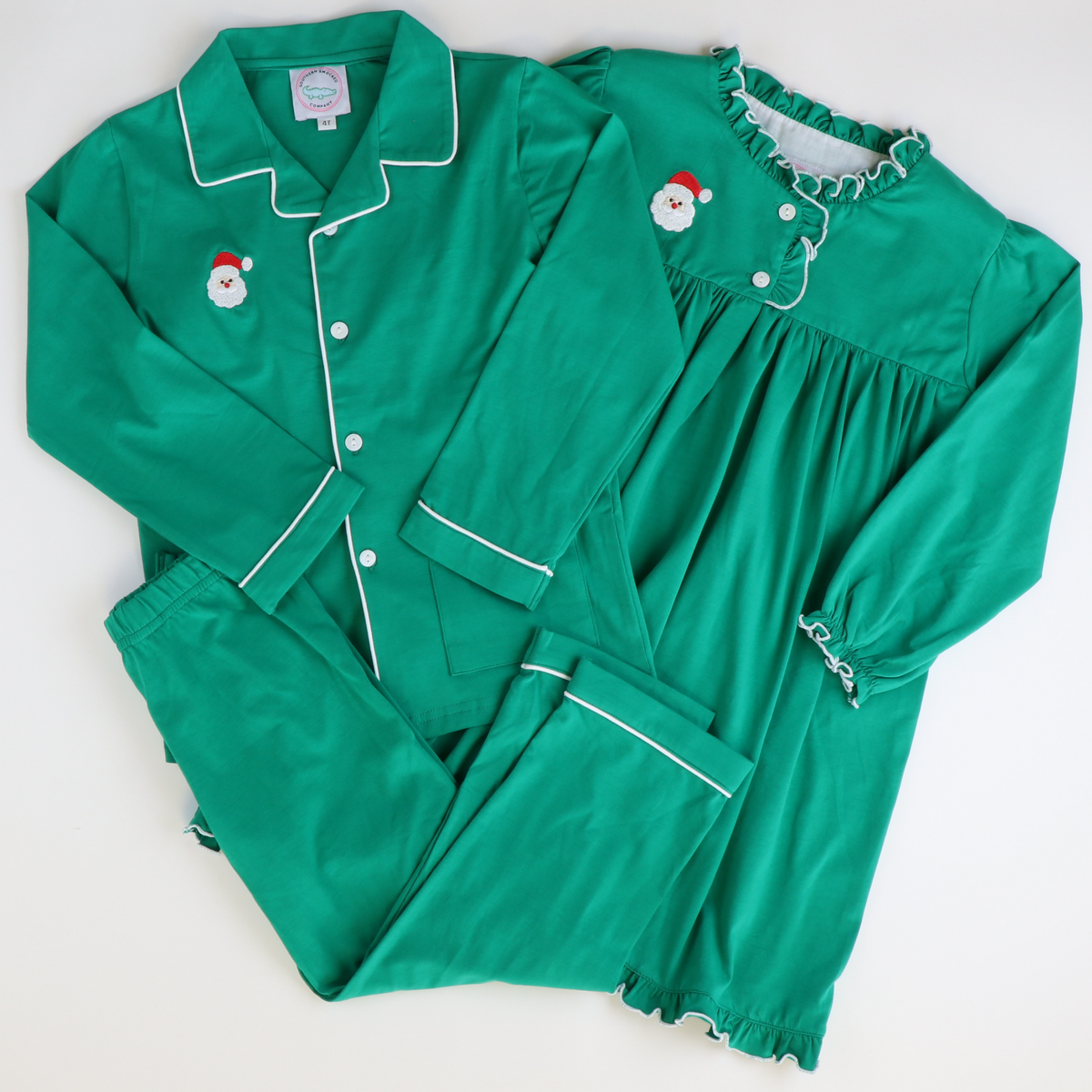 Embroidered Santa Knit Loungewear Set - Christmas Green