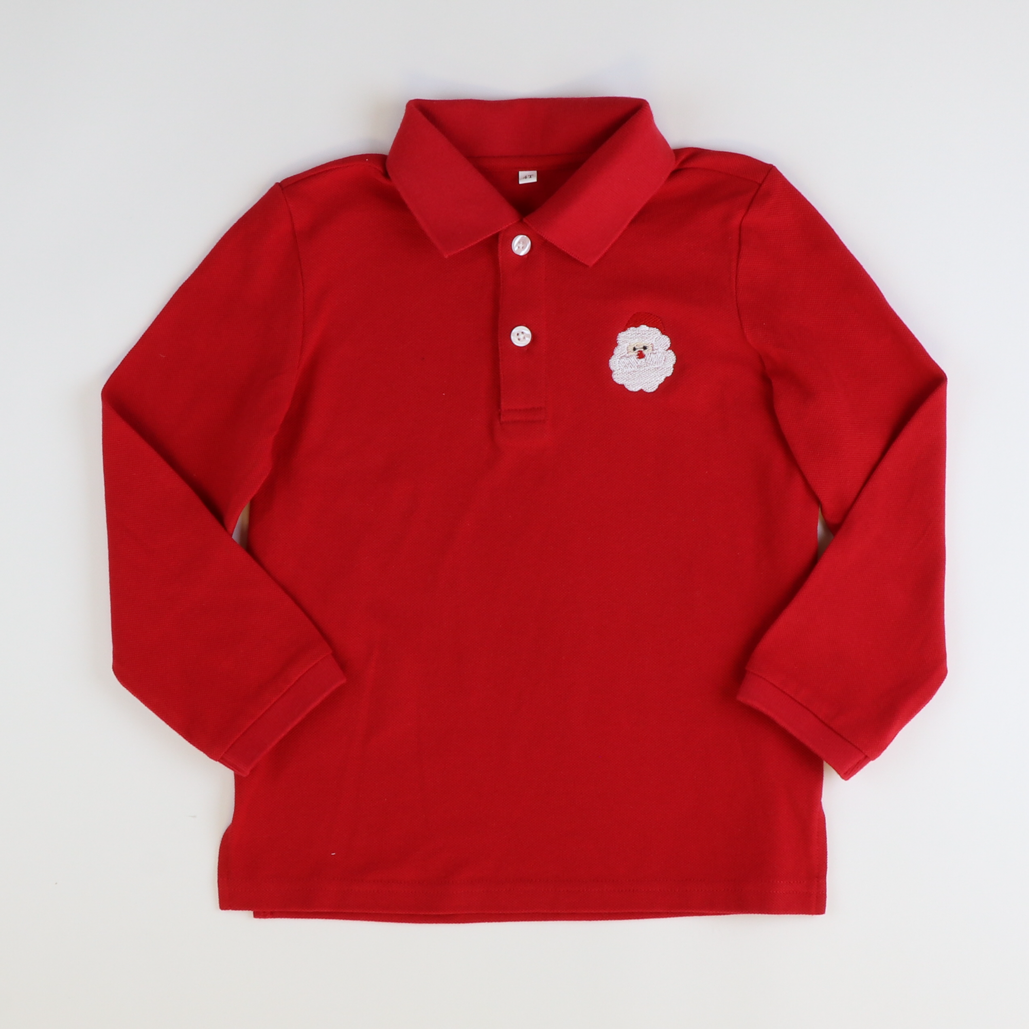 Embroidered Santa Face Long Sleeve Polo - Holiday Red