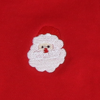 Embroidered Santa Face Long Sleeve Polo - Holiday Red