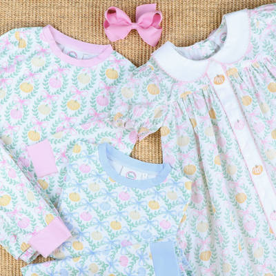 Pajama Set - Pumpkin Pink Bow Trellis
