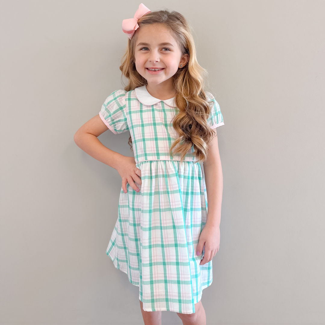 Collared Dress - Preppy Pink & Green Plaid