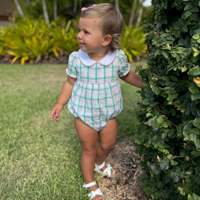 Collared Girl Bubble - Preppy Pink & Green Plaid - Stellybelly