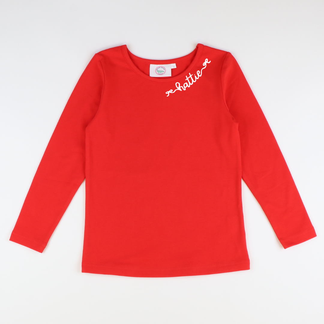 Embroidered Out & About Girls Knit Top - Red