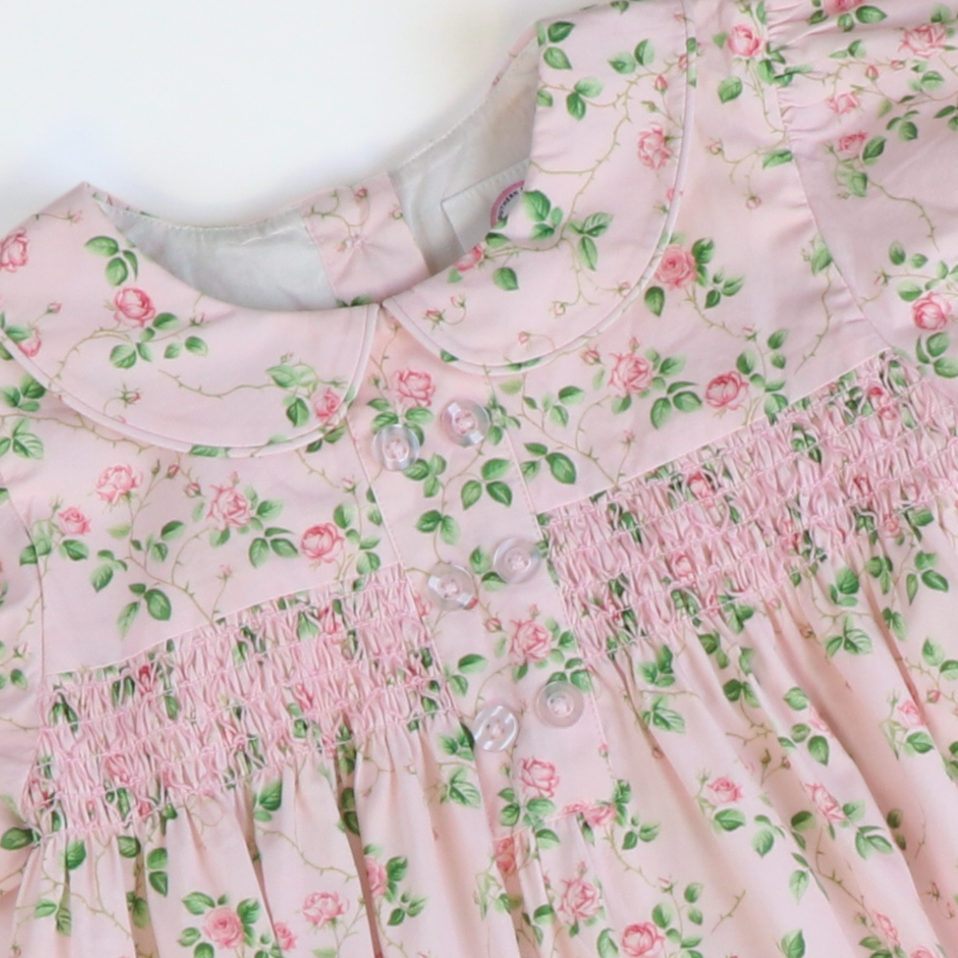 Collared Smocked Dress - Pink Rose Garden