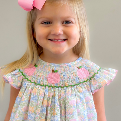 Smocked Pink Pumpkins Bishop - Pumpkins & Vines - Stellybelly