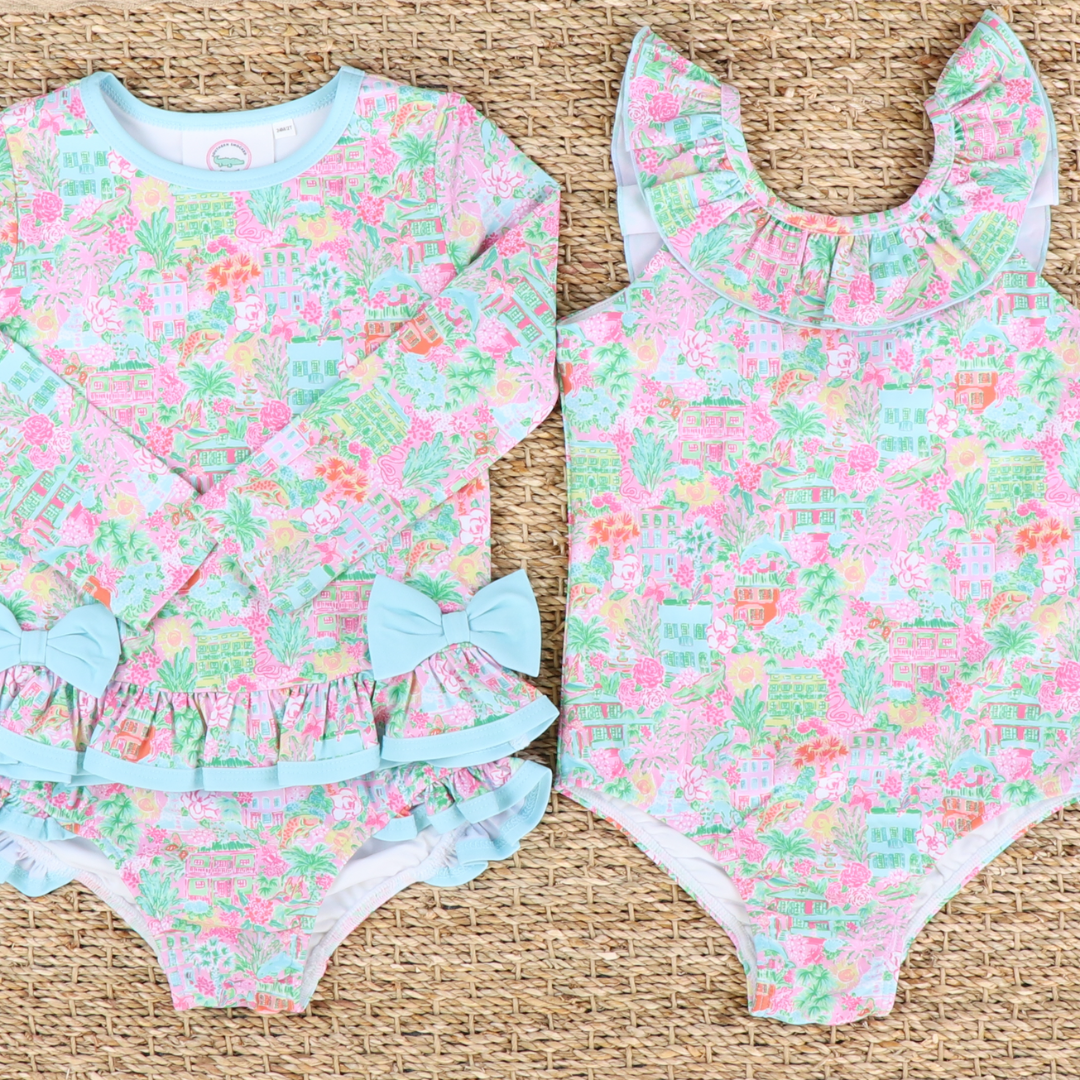 Ruffle Neck Swimsuit - Charleston Print