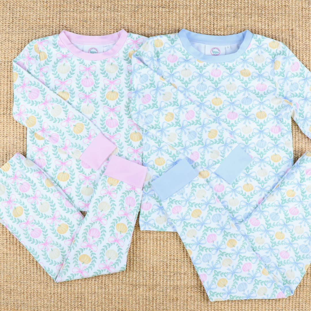 Pajama Set - Pumpkin Pink Bow Trellis