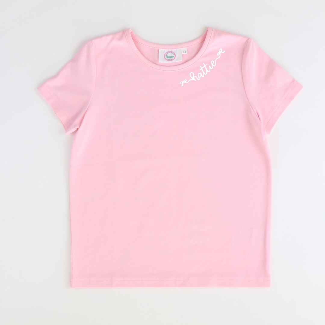 Embroidered Out & About Girl's Tee - Light Pink