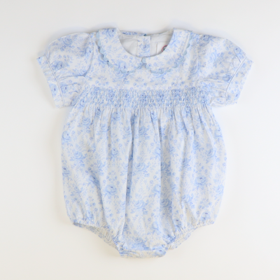 Smocked Geo Girl Bubble - Blue Fancy Floral