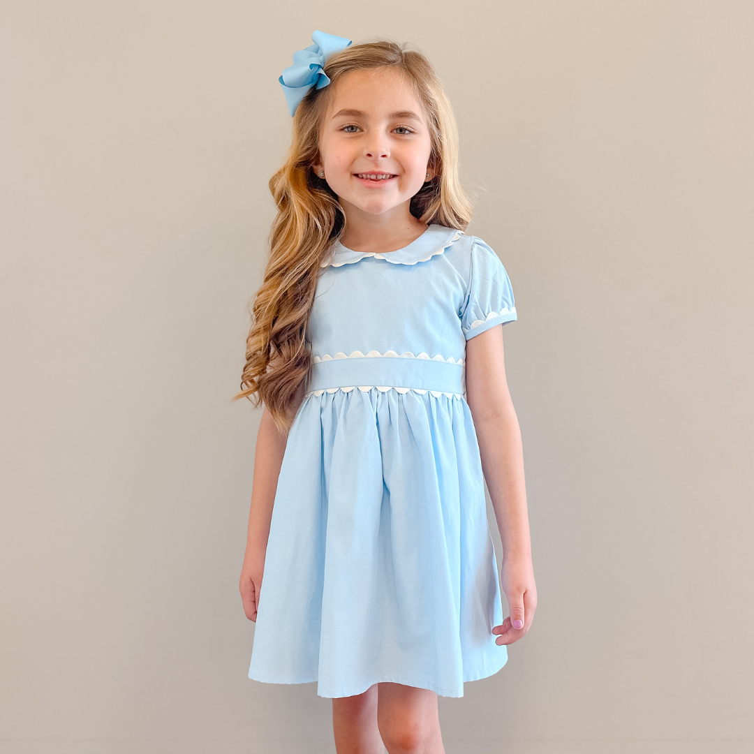 Scalloped Chambray Dress - Light Blue