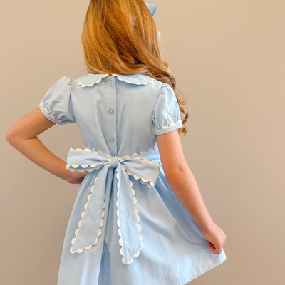 Scalloped Chambray Dress - Light Blue