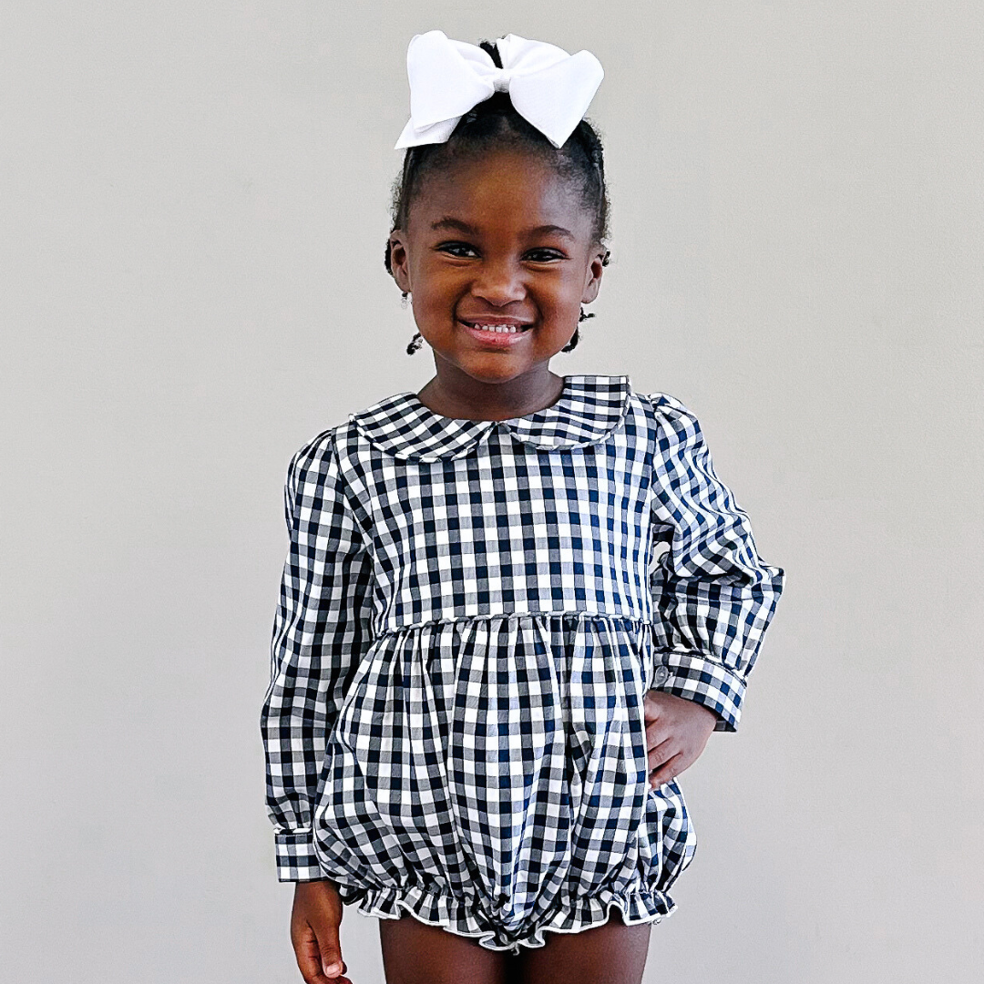 Collared Girl Bubble - Navy Check