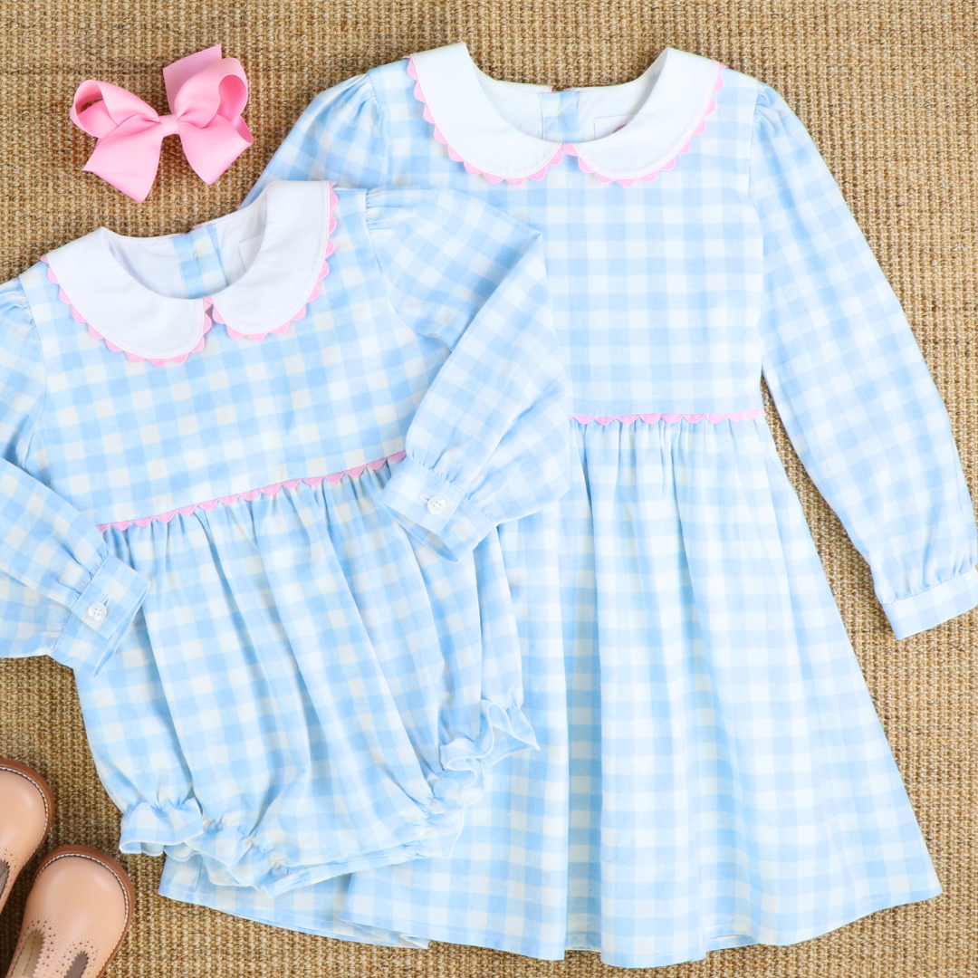 Collared Girl Bubble - Light Blue Check